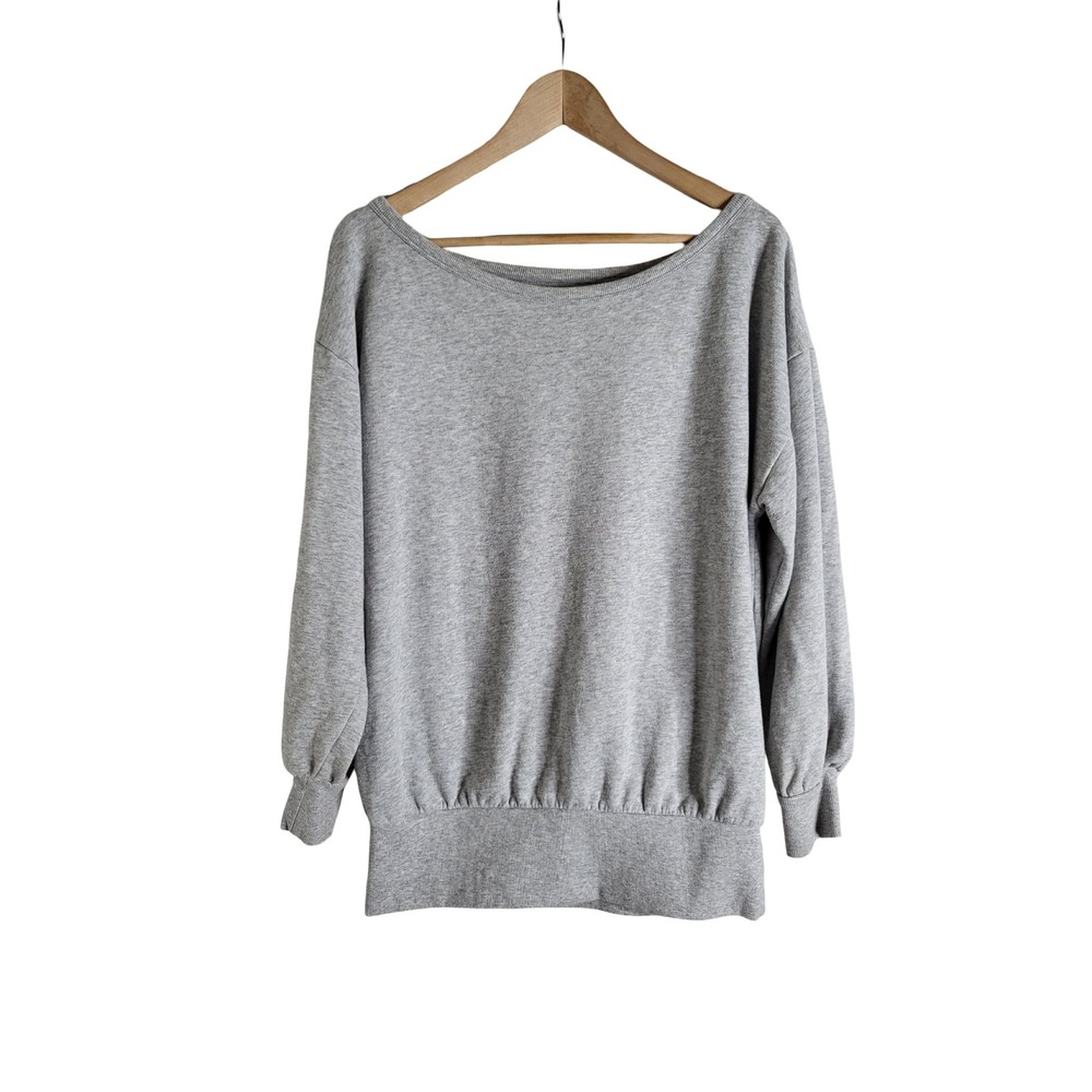 Victorias Secret Heather Gray Off Shoulder Sweatshirt Silver Logo M Slouchy